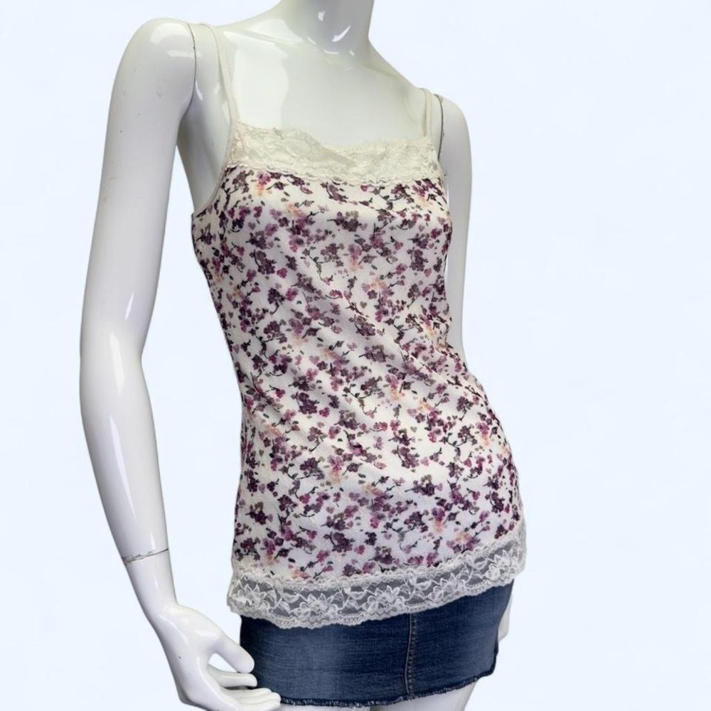 Y2K Floral Lace Trim Cami Top,‎ layering top, Maurice's tank